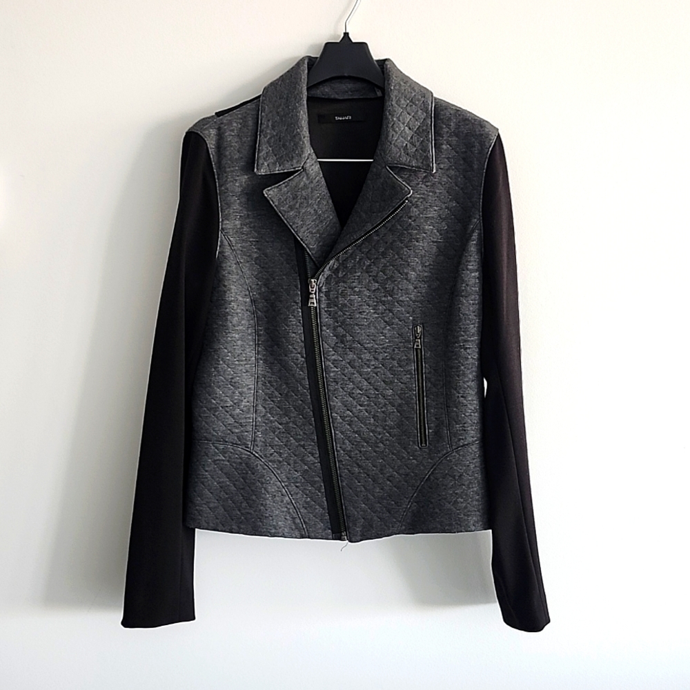 TAHARI Soft Quilted Zip Jacket With Pockets, Black/Grey, Sz Medium, EUC